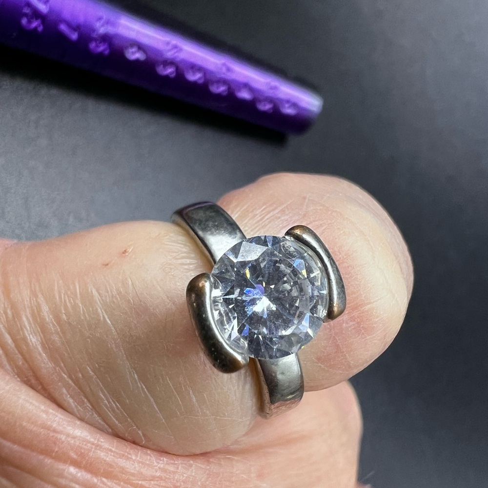 Silver tone Women's Solitaire Ring with Clear CZ Stone Size 6.5 Approx 2 CT